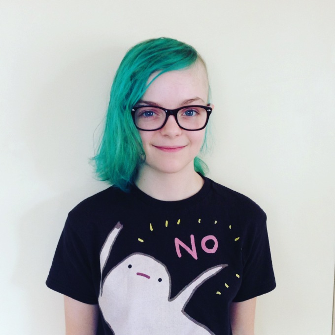 Teenager with blue hair